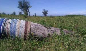 detail from hana kliw 2013. Gift. Blessing. environmental installation. yarn, wood, stone